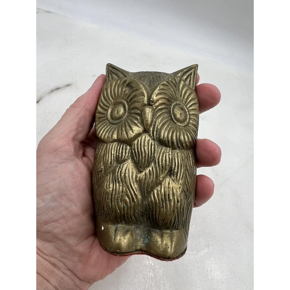 Vintage Brass Owl Figurine Paperweight 4.75